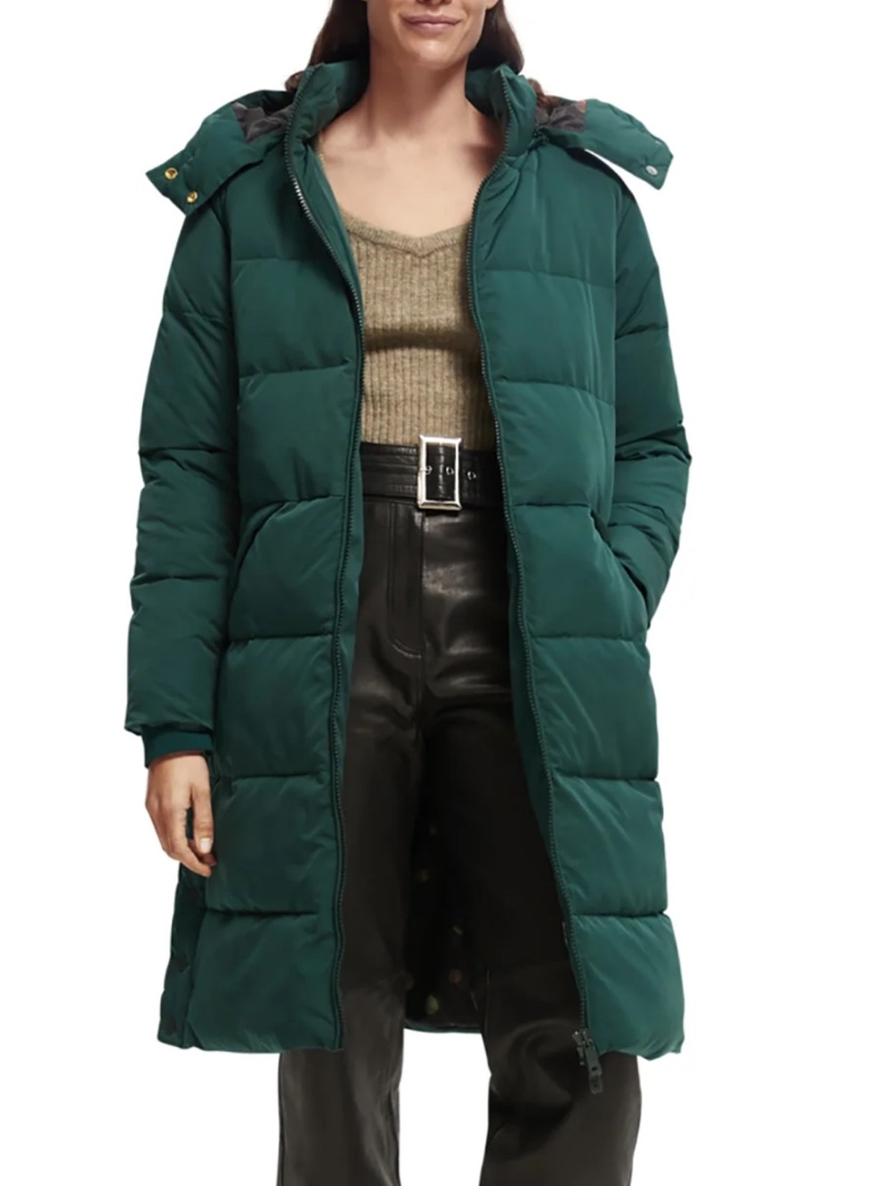 Scotch & Soda Sz M Parka Long Puffer Coat Green Winter Classic New